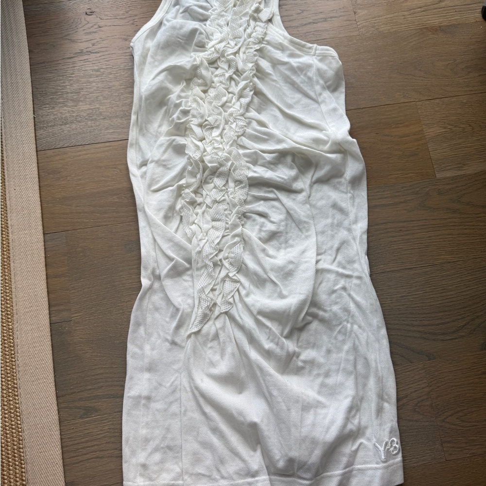 White Sleeveless Dress with Ruffle Detail